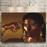 African American Lady in Gold Canvas Prints Wall Art - Painting Canvas, African Art, Home Wall Decor, Painting Prints, For Sale