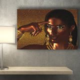 African American Lady in Gold Canvas Prints Wall Art - Painting Canvas, African Art, Home Wall Decor, Painting Prints, For Sale