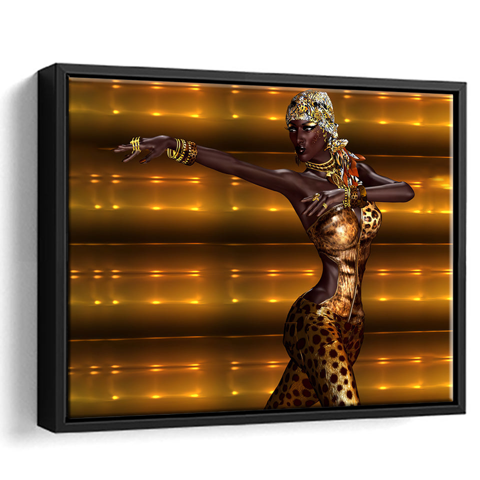 African American Leopard Fashion Framed Canvas Prints Wall Art - Painting Canvas,African Art,Wall Decor, Floating Frame, For Sale
