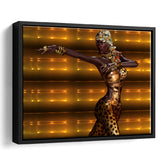 African American Leopard Fashion Framed Canvas Prints Wall Art - Painting Canvas,African Art,Wall Decor, Floating Frame, For Sale