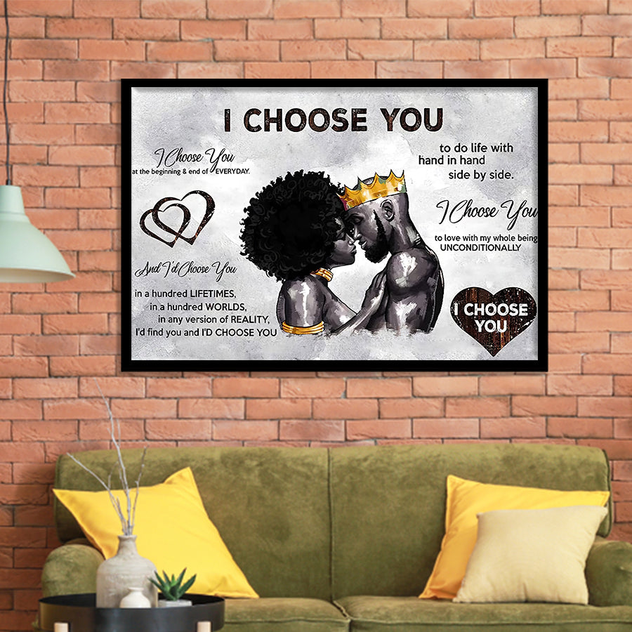 African American Black King And Queen Black Couple I Choose You Framed Art Prints Wall Decor - Painting Prints,Wall Art, Framed Picture