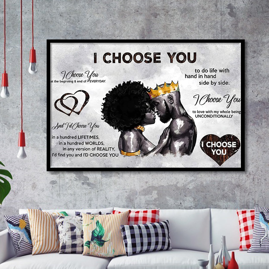 African American Black King And Queen Black Couple I Choose You Framed Art Prints Wall Decor - Painting Prints,Wall Art, Framed Picture