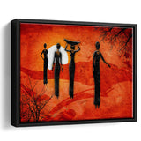 African Art Canvas, African Ladies On A Sunset Retro Art Framed Canvas Prints Wall Art, Floating Frame, Large Canvas