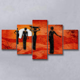 African Art Canvas, African Ladies On A Sunset Retro Art, 5 Panel Canvas Prints Wall Art,Mixed Canvas, Large Canvas