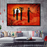 African Art Canvas, African Ladies On A Sunset Retro Art Framed Canvas Prints Wall Art, Floating Frame, Large Canvas