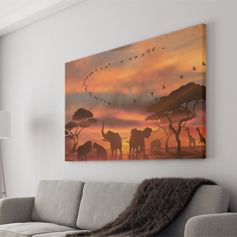 African Art Canvas Sunset Of Safari Africa Sketch Art, Canvas Prints Wall Art Decor - Painting Canvas,Art Prints