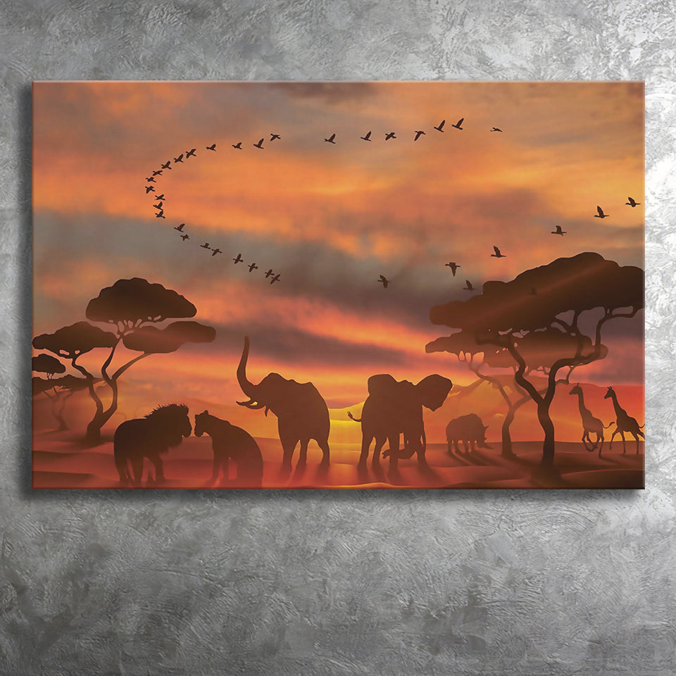 African Art Canvas Sunset Of Safari Africa Sketch Art, Canvas Prints Wall Art Decor - Painting Canvas,Art Prints
