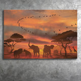 African Art Canvas Sunset Of Safari Africa Sketch Art, Canvas Prints Wall Art Decor - Painting Canvas,Art Prints