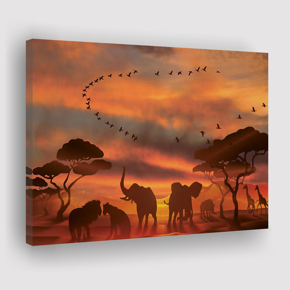 African Art Canvas Sunset Of Safari Africa Sketch Art, Canvas Prints Wall Art Decor - Painting Canvas,Art Prints