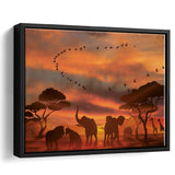 African Art Canvas Sunset Of Safari Africa Sketch Art, Framed Canvas Prints Wall Art Decor, Framed Picture