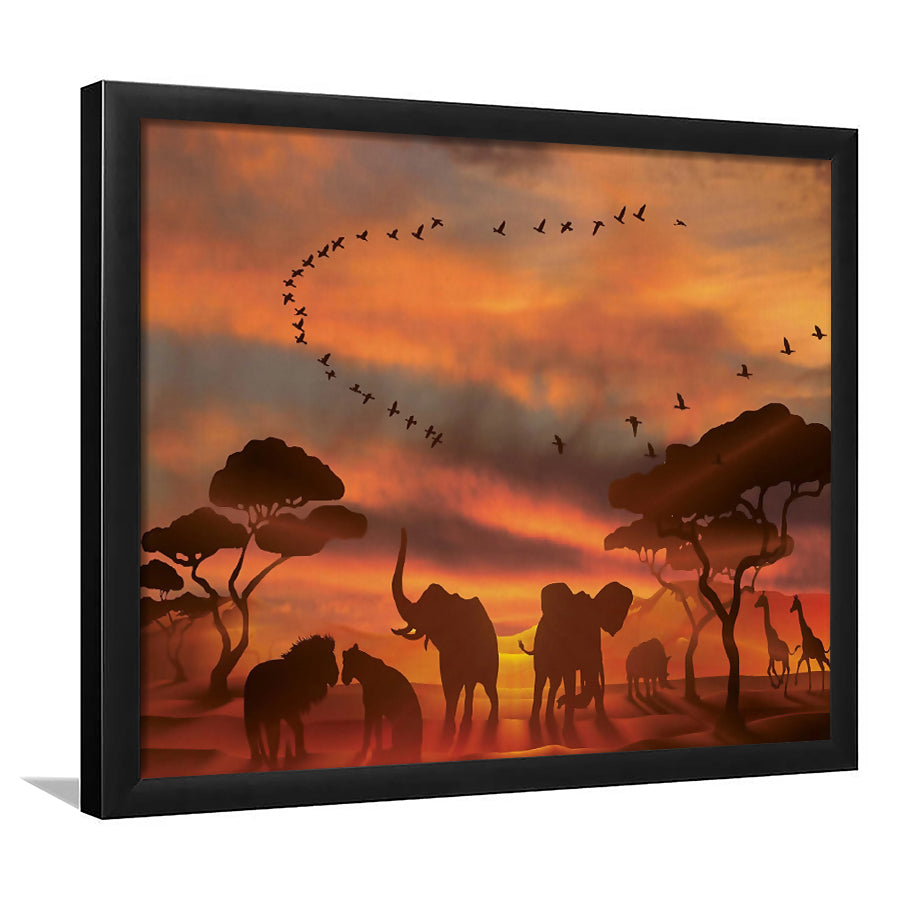 African Art Canvas Sunset Of Safari Africa Sketch Art, Framed Art Prints Wall Art Decor, Framed Picture