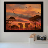 African Art Canvas Sunset Of Safari Africa Sketch Art, Framed Art Prints Wall Art Decor, Framed Picture