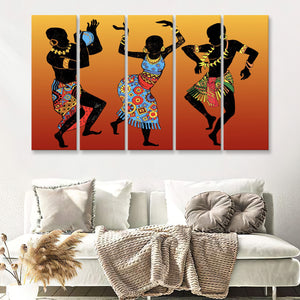 African Art Dance 5 Pieces B Canvas Prints Wall Art - Painting Canvas, Multi Panels,5 Panel, Wall Decor