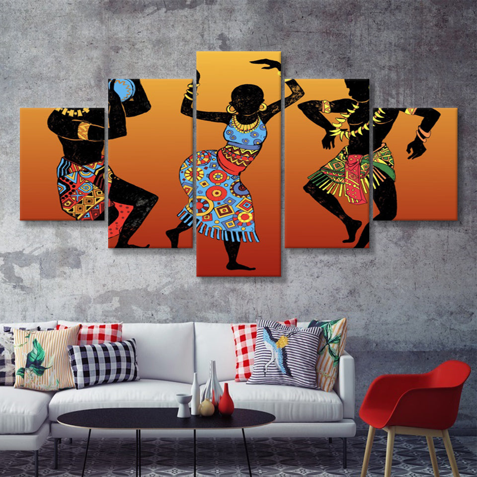 African Art Dance  5 Pieces Canvas Prints Wall Art - Painting Canvas, Multi Panels, 5 Panel, Wall Decor