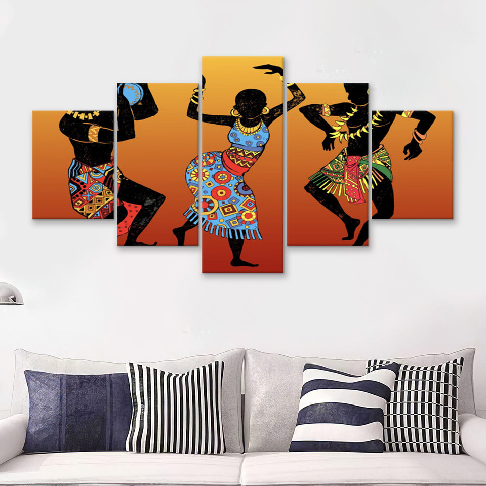 African Art Dance  5 Pieces Canvas Prints Wall Art - Painting Canvas, Multi Panels, 5 Panel, Wall Decor