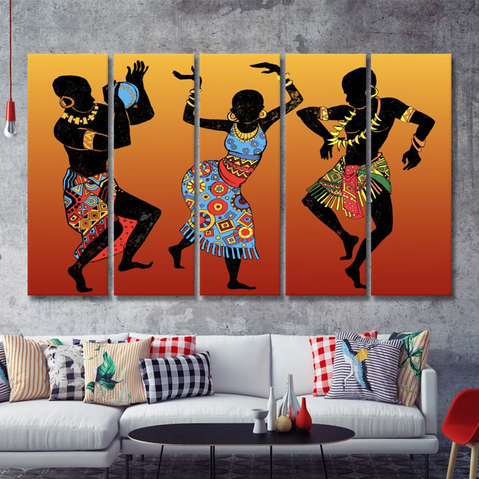 African Art Dance 5 Pieces B Canvas Prints Wall Art - Painting Canvas, Multi Panels,5 Panel, Wall Decor