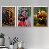 African Black Woman Painting Abstract African Girl V1 Set of 3 Piece Framed Canvas Prints Wall Art Decor