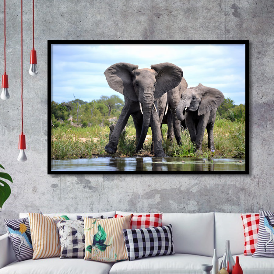 African Bush Elephant Framed Art Prints Wall Decor - Painting Prints, Wall Art, Framed Picture, Black Frame