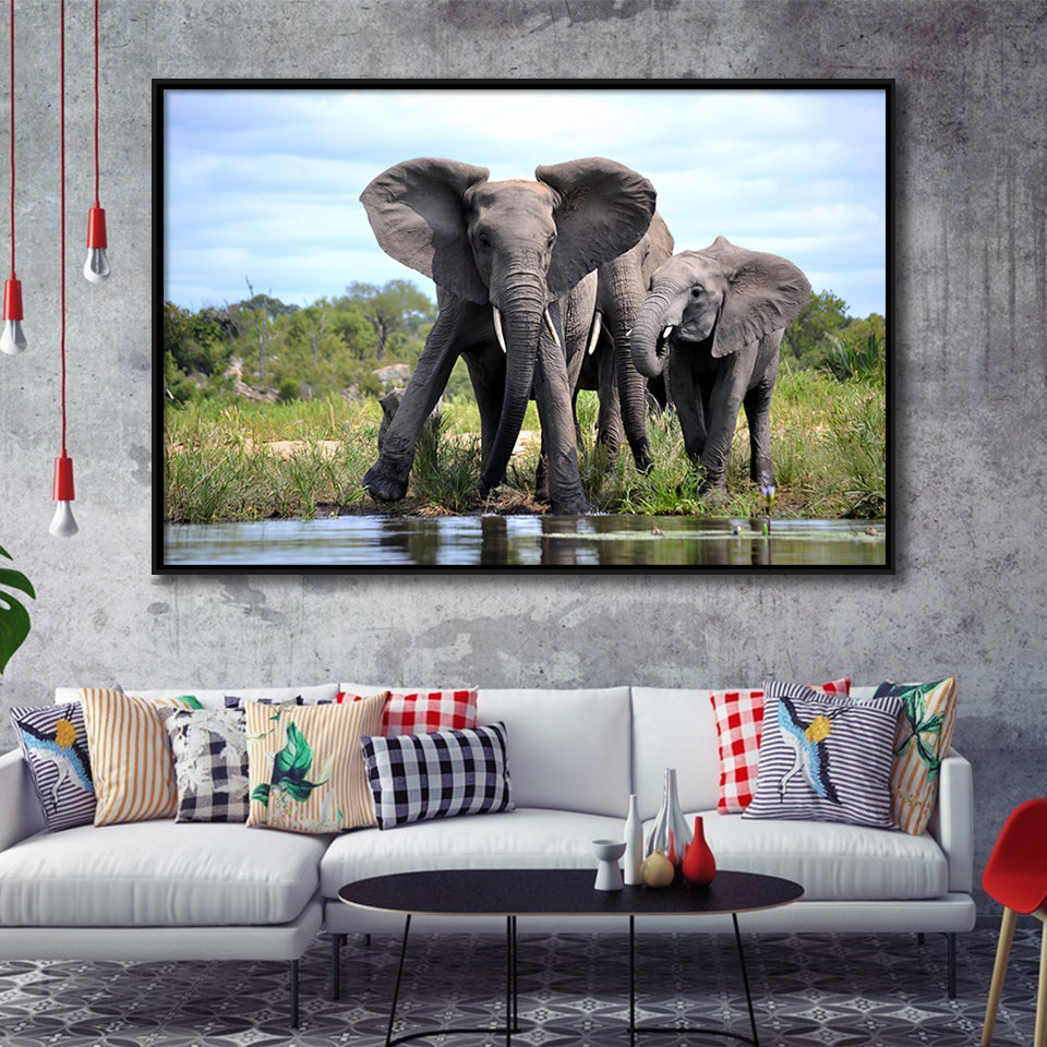 African Bush Elephant Framed Canvas Prints Wall Art - Painting Canvas, Wall Decor, Canvas Art, Floating Frame
