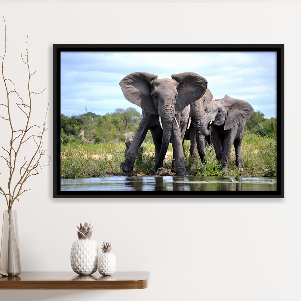 African Bush Elephant Framed Canvas Prints Wall Art - Painting Canvas, Wall Decor, Canvas Art, Floating Frame
