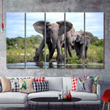 African Bush Elephant 5 Pieces B Canvas Prints Wall Art - Painting Canvas, Multi Panel, Wall Decor, Canvas Art