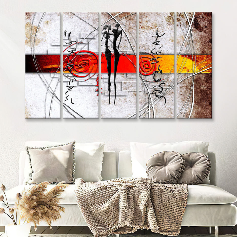 African Couple 5 Piece Canvas Prints Wall Art - Painting Prints, Wall Decor,Multi Panels