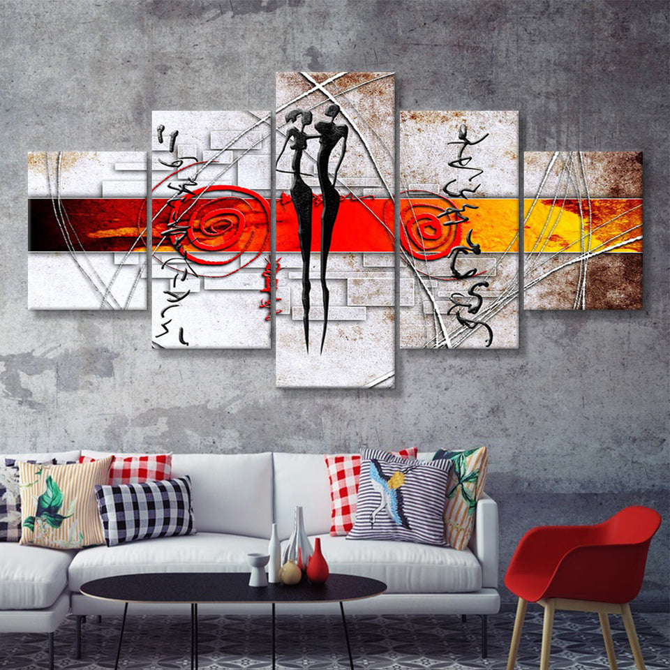 African Couple 5 Piece Canvas Prints Wall Art - Painting Prints, Wall Decor,Multi Panel
