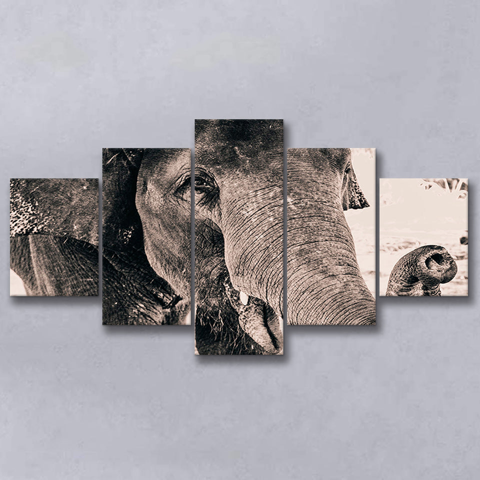 African Elephant 5 Piece Canvas Prints Wall Art Decor, Multi Panels, Mixed Canvas