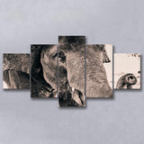 African Elephant 5 Piece Canvas Prints Wall Art Decor, Multi Panels, Mixed Canvas