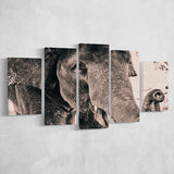 African Elephant 5 Piece Canvas Prints Wall Art Decor, Multi Panels, Mixed Canvas