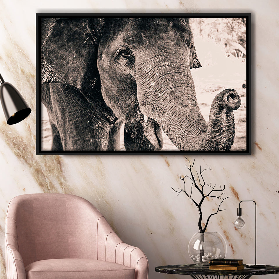African Elephant Framed Canvas Prints Wall Art Decor, Framed Picture, Floating Frame