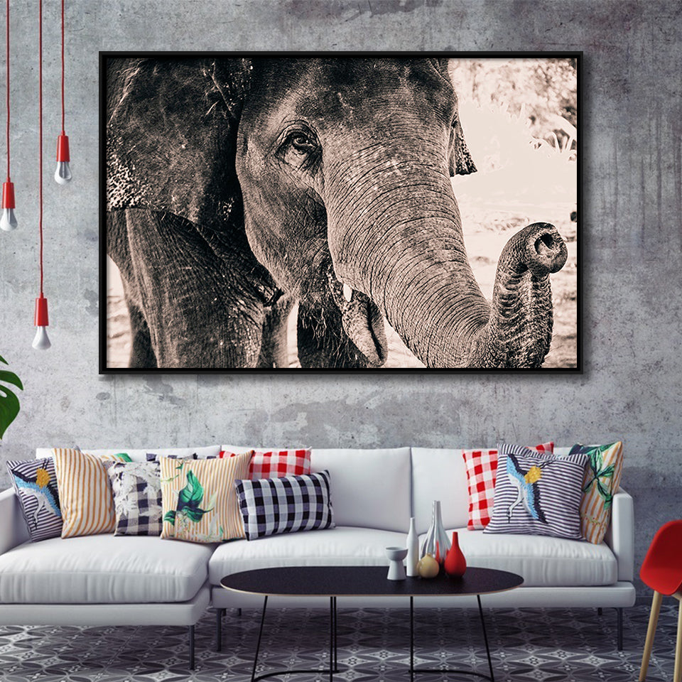 African Elephant Framed Canvas Prints Wall Art Decor, Framed Picture, Floating Frame