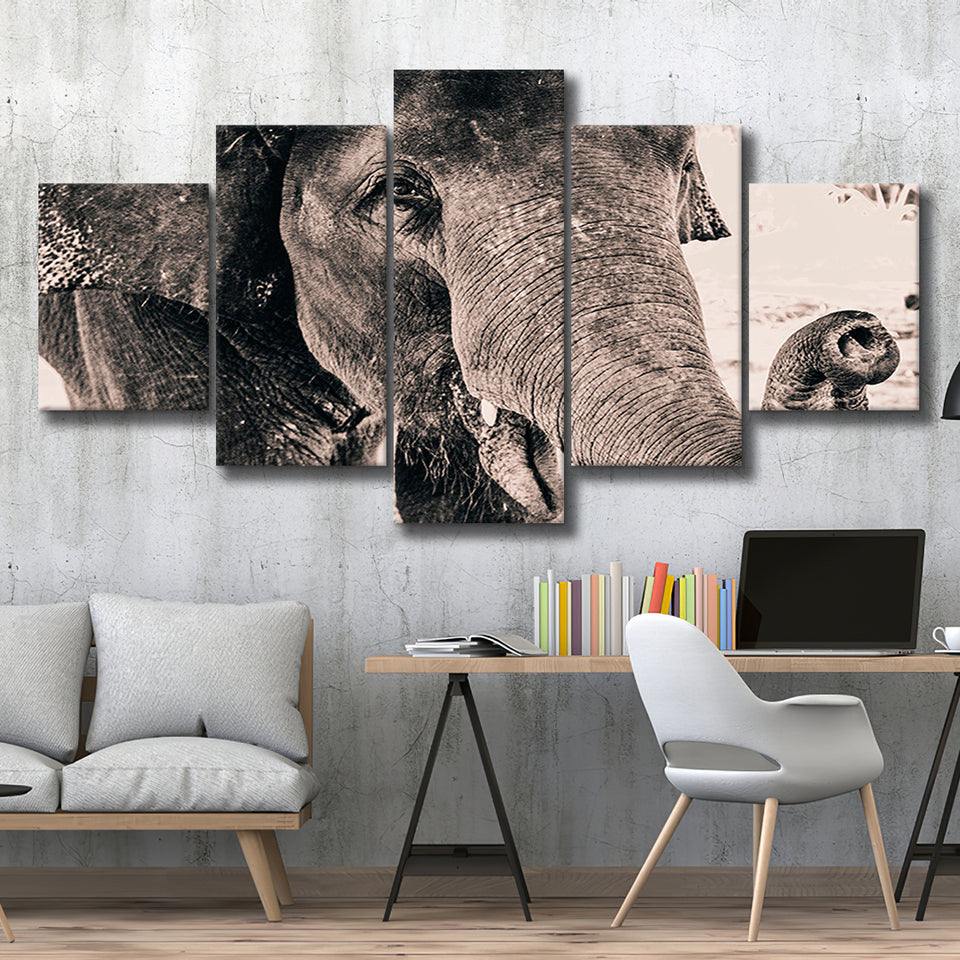 African Elephant 5 Piece Canvas Prints Wall Art Decor, Multi Panels, Mixed Canvas