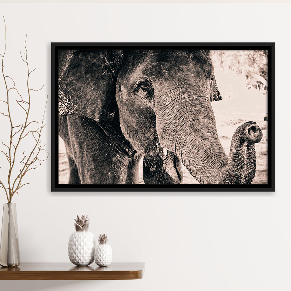 African Elephant Framed Canvas Prints Wall Art Decor, Framed Picture, Floating Frame