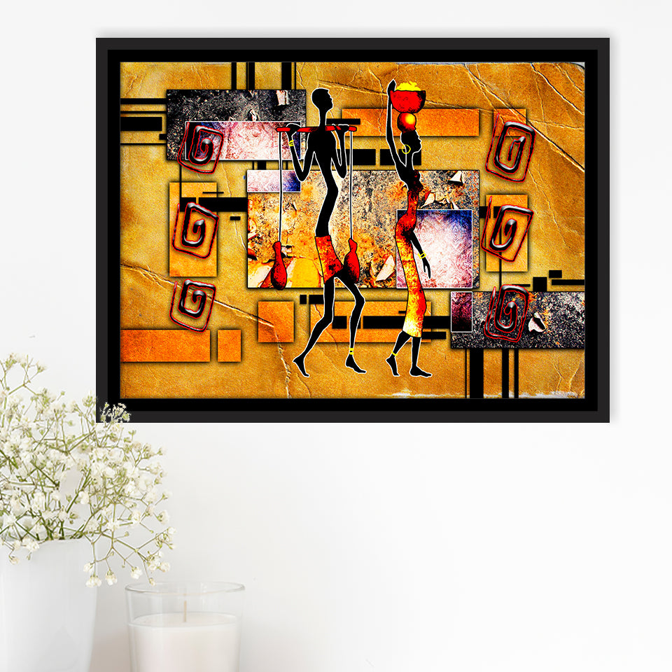 African Ethnic Canvas African Framed Canvas Prints Wall Art Home Decor - Painting Canvas, Black Frame, Framed Picture