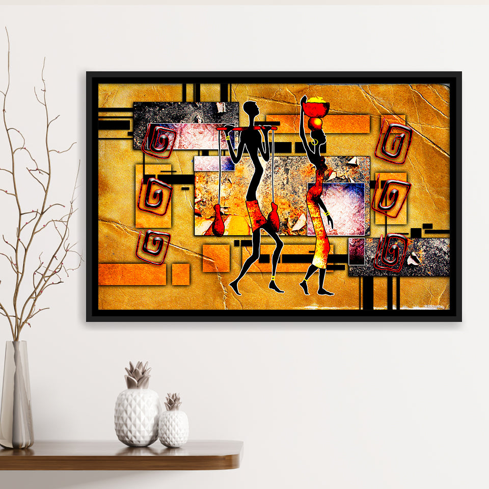 African Ethnic Canvas African Framed Canvas Prints Wall Art Home Decor - Painting Canvas, Black Frame, Framed Picture