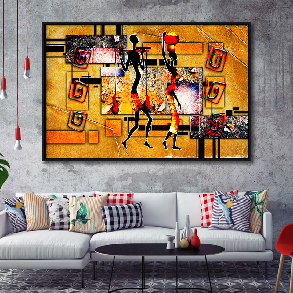 African Ethnic Canvas African Framed Canvas Prints Wall Art Home Decor - Painting Canvas, Black Frame, Framed Picture