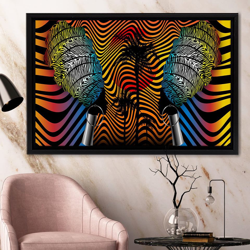 African Fabric Batik Style Optical Framed Canvas Prints Wall Art - Painting Canvas,African Art,Wall Decor, Floating Frame, For Sale