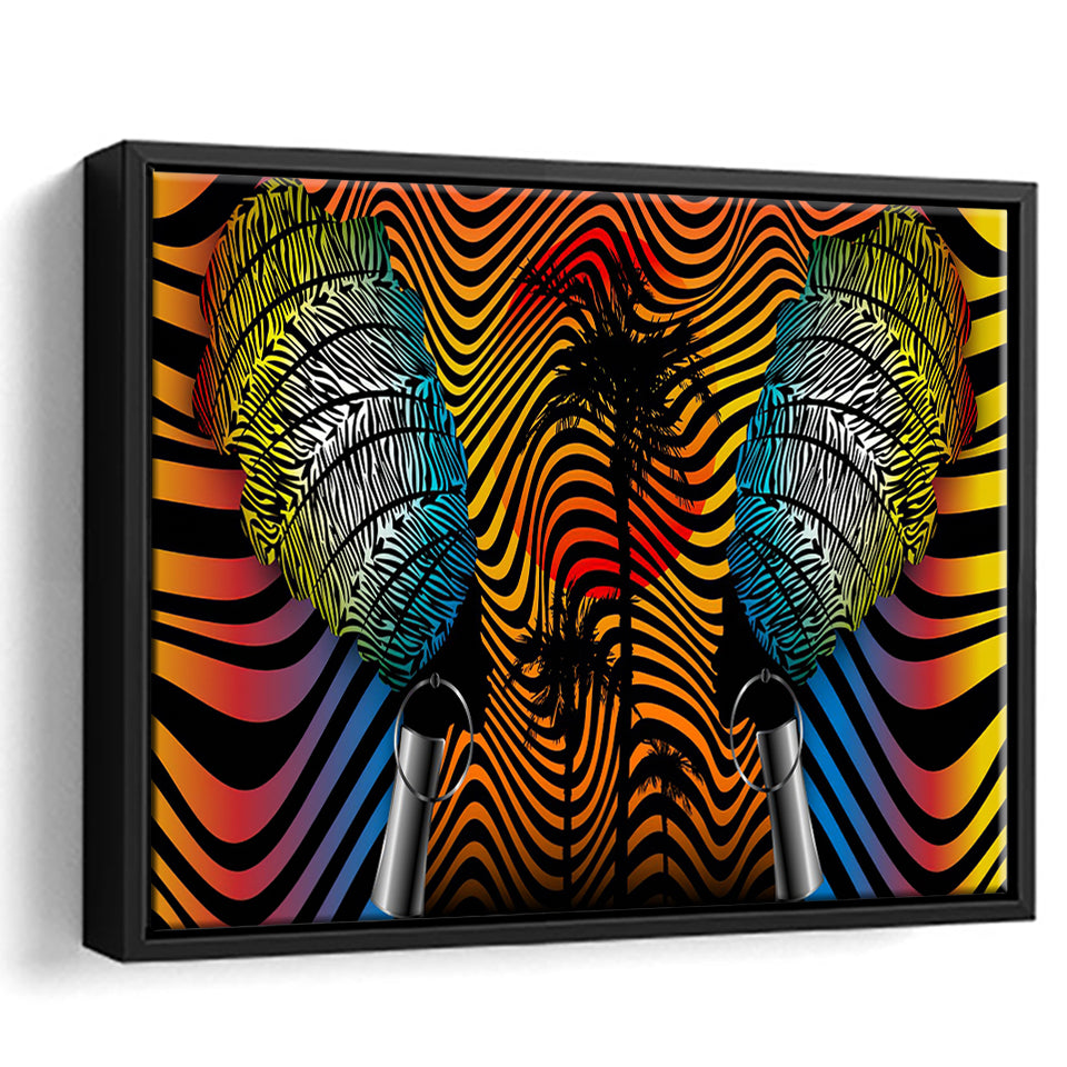 African Fabric Batik Style Optical Framed Canvas Prints Wall Art - Painting Canvas,African Art,Wall Decor, Floating Frame, For Sale