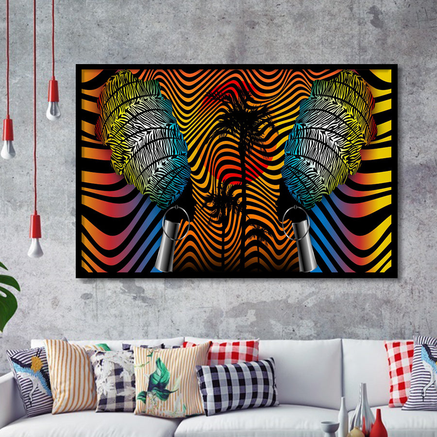 African Fabric Batik Style Optical Framed Art Prints Wall Decor - Painting Prints, African Art, Home Decor, Framed Picture, For Sale