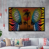 African Fabric Batik Style Optical Framed Art Prints Wall Decor - Painting Prints, African Art, Home Decor, Framed Picture, For Sale