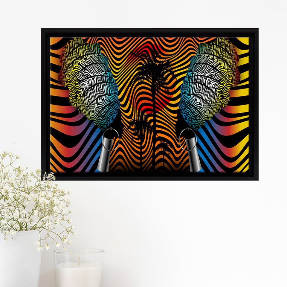 African Fabric Batik Style Optical Framed Canvas Prints Wall Art - Painting Canvas,African Art,Wall Decor, Floating Frame, For Sale