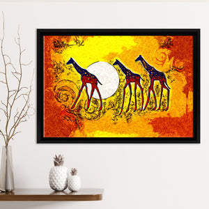 African Giraffe in Vintage Retro Framed Canvas Prints Wall Art - Painting Canvas,African Art,Wall Decor, Floating Frame, For Sale