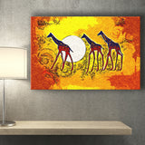 African Giraffe in Vintage Retro Canvas Prints Wall Art - Painting Canvas, African Art, Home Wall Decor, Painting Prints, For Sale