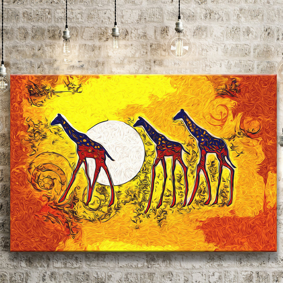 African Giraffe in Vintage Retro Canvas Prints Wall Art - Painting Canvas, African Art, Home Wall Decor, Painting Prints, For Sale