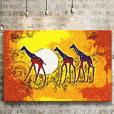 African Giraffe in Vintage Retro Canvas Prints Wall Art - Painting Canvas, African Art, Home Wall Decor, Painting Prints, For Sale