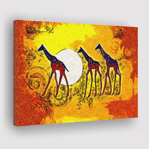 African Giraffe in Vintage Retro Canvas Prints Wall Art - Painting Canvas, African Art, Home Wall Decor, Painting Prints, For Sale