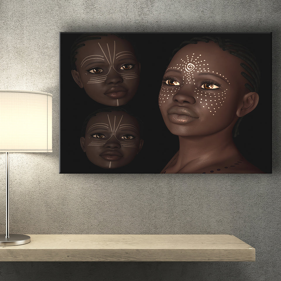 African Girl Beauty in Digital Style Canvas Prints Wall Art - Painting Canvas, African Art, Home Wall Decor, Painting Prints, For Sale