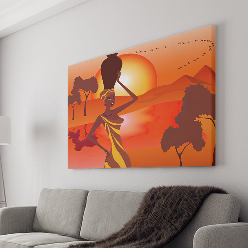 African Girl w a Pitcher Canvas Prints Wall Art - Painting Canvas, African Art, Home Wall Decor, Painting Prints, For Sale