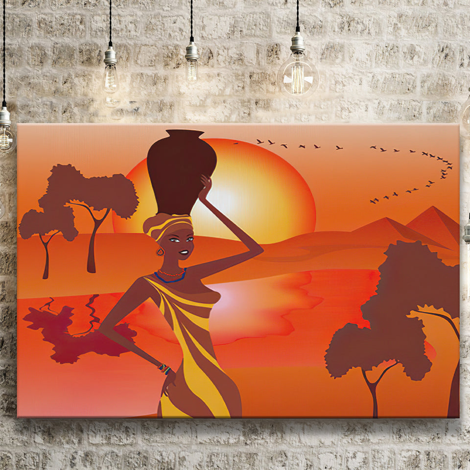 African Girl w a Pitcher Canvas Prints Wall Art - Painting Canvas, African Art, Home Wall Decor, Painting Prints, For Sale